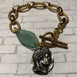 18k Gold Plated Ancient Roman Glass Coin Bracelet